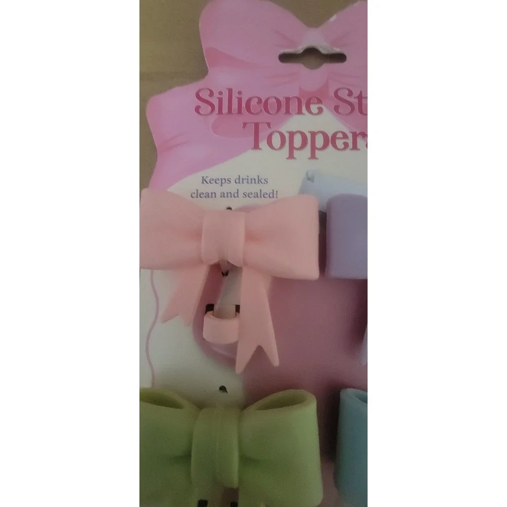 Silicone‎ Straw Toppers 4 Colorful Bows
